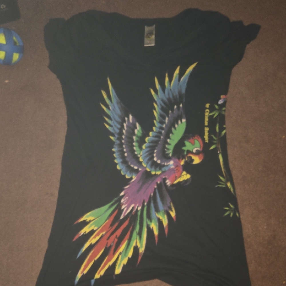 ED HARDY Parrot Print Black T-Shirt